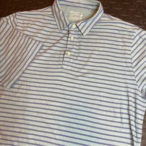 Faherty Mens Polo Shirt Blue Striped Collared Short Sleeve XL Organic Cotton